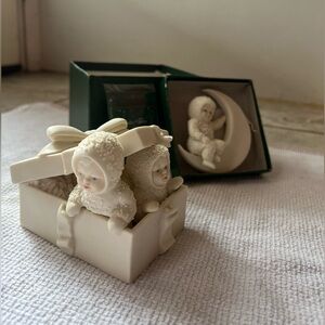 Vintage Department 56 Antique Collectible Snow Baby Figurine + Ornament Set